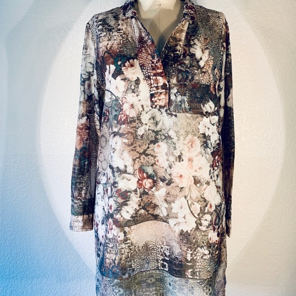 3J Workshop by Johnny Was Cotton Silk Flora & Fauna Henley NWT - Picture 1 of 5